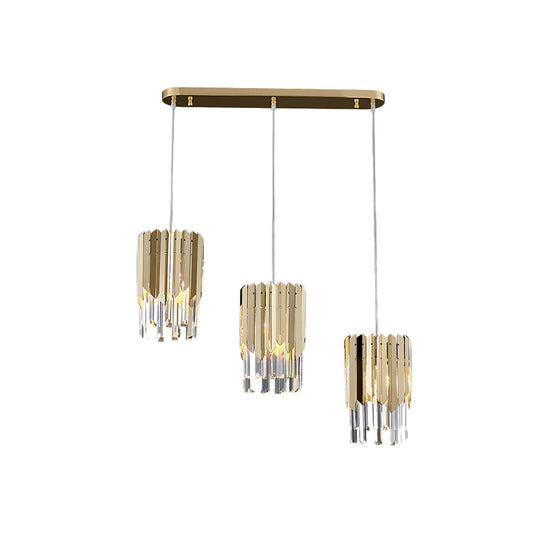 Luxurious Layered Cluster Pendant 3 Head Clear Crystal Rectangle Suspension Light in Gold for Dining Room Clearhalo 'Ceiling Lights' 'Modern Pendants' 'Modern' 'Pendant Lights' 'Pendants' Lighting' 819041