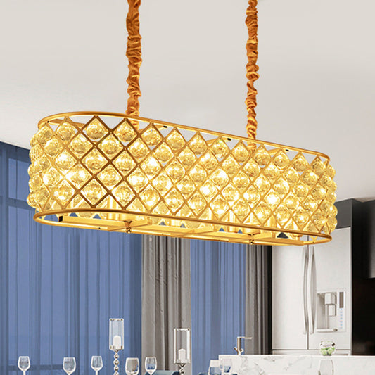 8-Light Oval Island Lighting Contemporary Gold Inserted Crystal Ceiling Suspension Lamp for Restaurant Clearhalo 'Ceiling Lights' 'Island Lights' Lighting' 819076