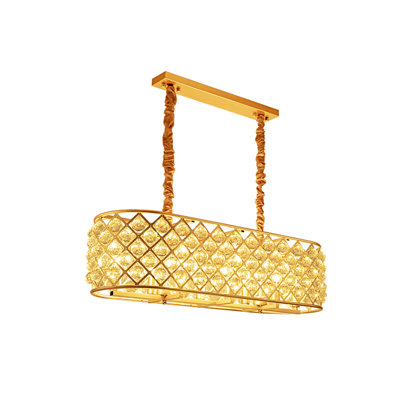 8-Light Oval Island Lighting Contemporary Gold Inserted Crystal Ceiling Suspension Lamp for Restaurant Clearhalo 'Ceiling Lights' 'Island Lights' Lighting' 819077