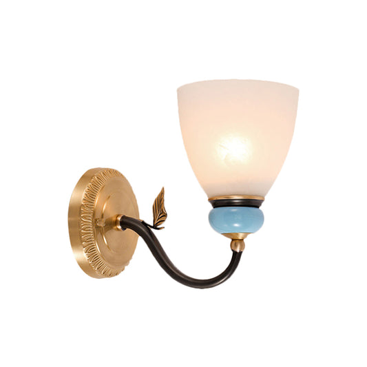 1 Bulb White Glass Wall Lamp Traditional Black and Gold Cone Corner Up Wall Light Fixture Clearhalo 'Wall Lamps & Sconces' 'Wall Lights' Lighting' 819121