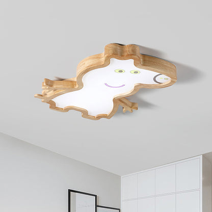 Cartoon Pig Shape Ceiling Mounted Lamp Wood LED Kids Room Flush Light Fixture in White/Warm Light White Clearhalo 'Ceiling Lights' 'Close To Ceiling Lights' 'Close to ceiling' 'Flush mount' Lighting' 819172