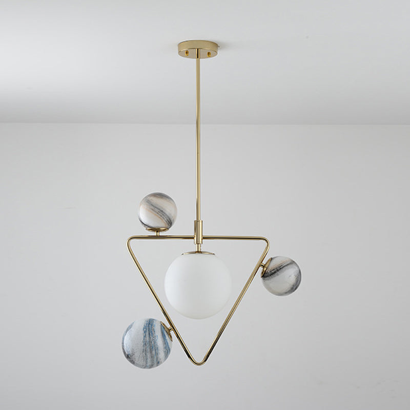 Nordic Ball Chandelier Light Frosted Glass 4-Bulb Living Room Pendant Lamp in Gold with Triangle Cage Clearhalo 'Ceiling Lights' 'Chandeliers' Lighting' options 819376