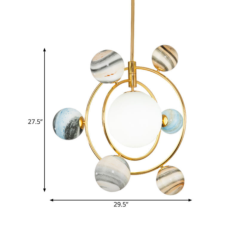 7-Light Nursery Pendant Nordic Gold Chandelier Light Fixture with Planet Frosted Glass Shade Clearhalo 'Ceiling Lights' 'Chandeliers' Lighting' options 819381