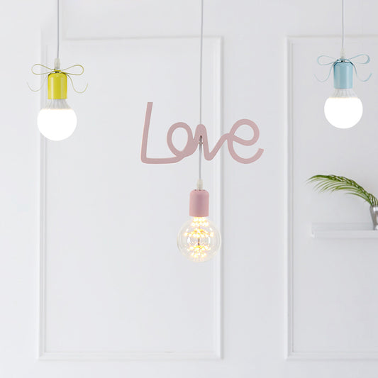 Bare Bulb Resin Cluster Pendant Macaroon 3-Light Red-Yellow-Blue Ceiling Light with Bow and Letter Design Clearhalo 'Ceiling Lights' 'Pendant Lights' 'Pendants' Lighting' 819454