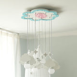 Wooden Cloud Cluster Pendant Light Kids 3 Bulbs Blue and White Suspension Lamp for Nursery Clearhalo 'Ceiling Lights' 'Pendant Lights' 'Pendants' Lighting' 819458