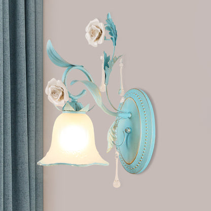 Milk Glass Blue Wall Mount Lamp Bell Shade 1/2-Head Romantic Pastoral Sconce Lighting 1.0 Blue Clearhalo 'Wall Lamps & Sconces' 'Wall Lights' Lighting' 819743