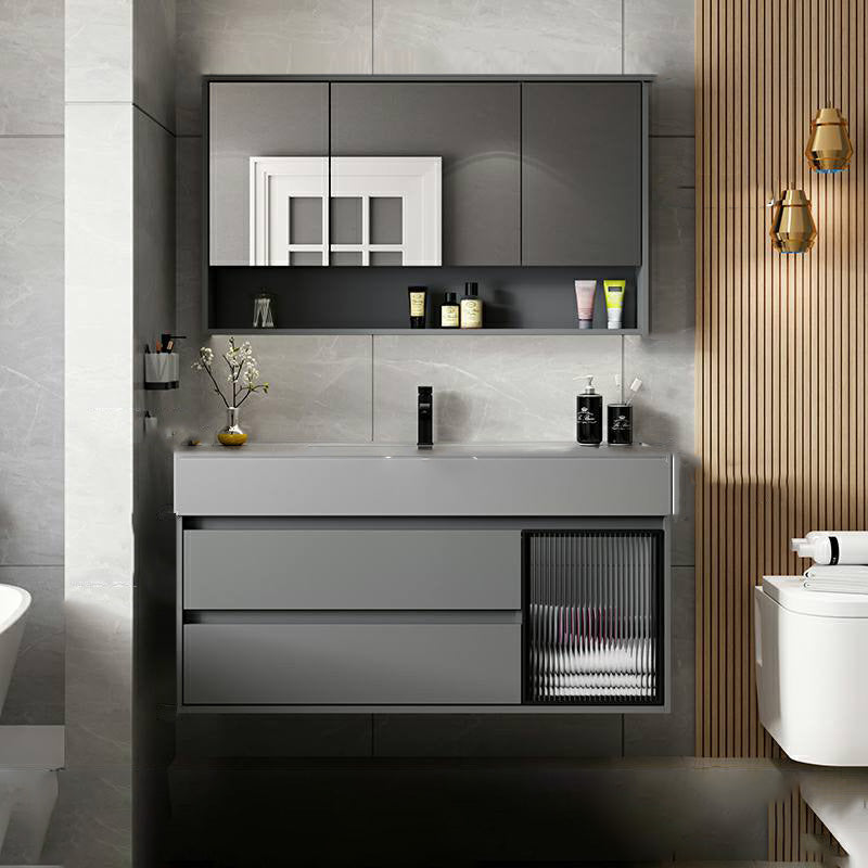 Contemporary Bathroom Vanity Wall-Mounted Single Sink with Soft Close Door 35"L x 19"W x 22"H Clearhalo 'Bathroom Remodel & Bathroom Fixtures' 'Bathroom Vanities' 'bathroom_vanities' 'Home Improvement' 'home_improvement' 'home_improvement_bathroom_vanities' 8205821