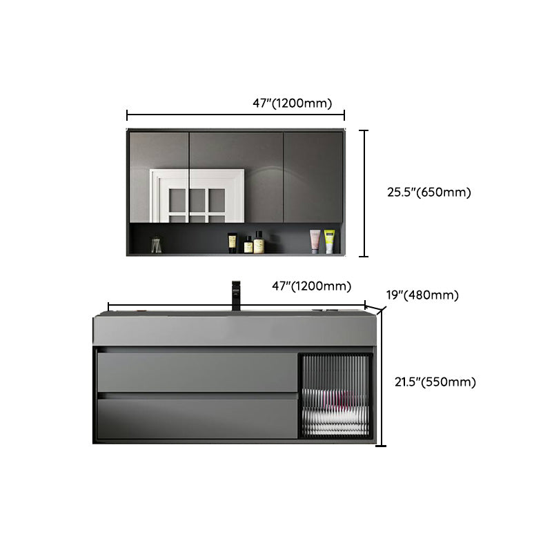 Contemporary Bathroom Vanity Wall-Mounted Single Sink with Soft Close Door Clearhalo 'Bathroom Remodel & Bathroom Fixtures' 'Bathroom Vanities' 'bathroom_vanities' 'Home Improvement' 'home_improvement' 'home_improvement_bathroom_vanities' 8205841