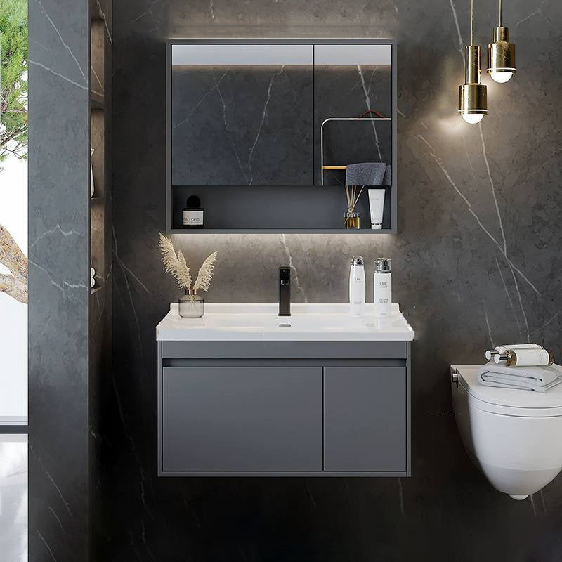 Solid Wood Grey Modern Wall Mount Open Console with Sink Set 32"L x 20"W x 20"H Clearhalo 'Bathroom Remodel & Bathroom Fixtures' 'Bathroom Vanities' 'bathroom_vanities' 'Home Improvement' 'home_improvement' 'home_improvement_bathroom_vanities' 8205844