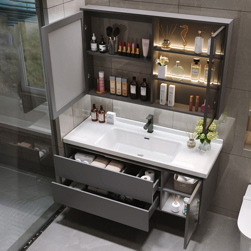 Trendy Bathroom Vanity Wall Mount Open Shelf Single Sink with Soft Close Door Clearhalo 'Bathroom Remodel & Bathroom Fixtures' 'Bathroom Vanities' 'bathroom_vanities' 'Home Improvement' 'home_improvement' 'home_improvement_bathroom_vanities' 8205906