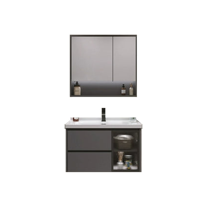 Trendy Bathroom Vanity Wall Mount Open Shelf Single Sink with Soft Close Door Vanity & Faucet & Mirror Cabinet 28"L x 20"W x 20"H Clearhalo 'Bathroom Remodel & Bathroom Fixtures' 'Bathroom Vanities' 'bathroom_vanities' 'Home Improvement' 'home_improvement' 'home_improvement_bathroom_vanities' 8205909