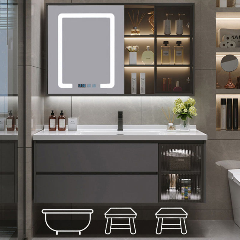 Trendy Bathroom Vanity Wall Mount Open Shelf Single Sink with Soft Close Door Clearhalo 'Bathroom Remodel & Bathroom Fixtures' 'Bathroom Vanities' 'bathroom_vanities' 'Home Improvement' 'home_improvement' 'home_improvement_bathroom_vanities' 8205910