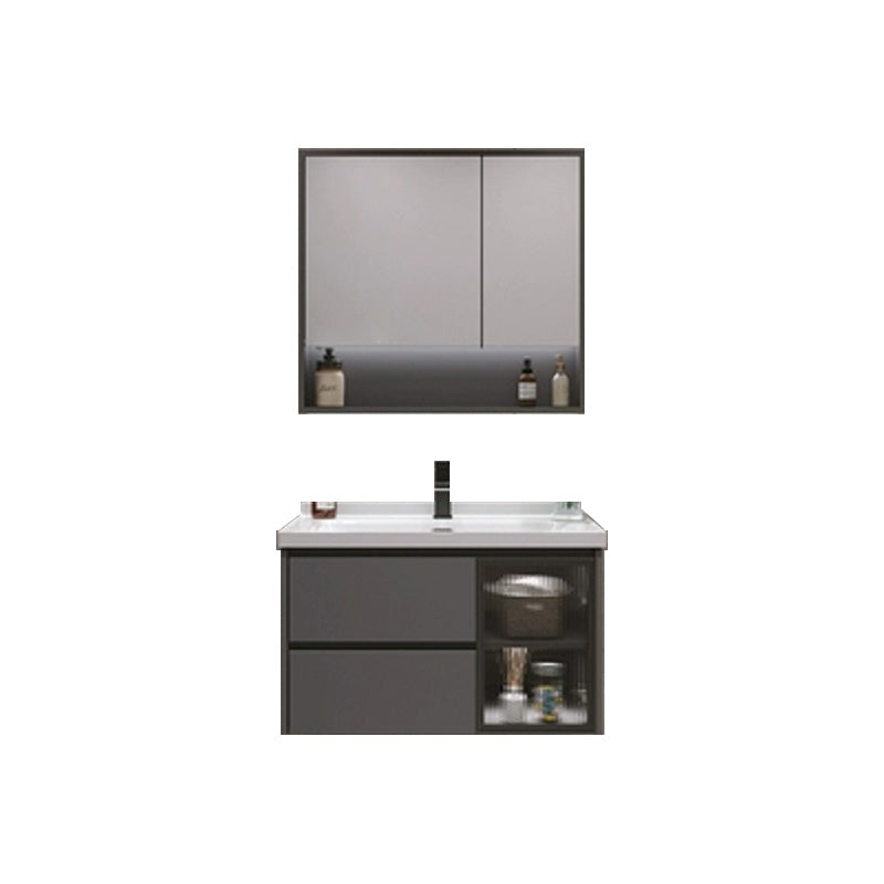 Trendy Bathroom Vanity Wall Mount Open Shelf Single Sink with Soft Close Door Vanity & Faucet & Mirror Cabinet 32"L x 20"W x 20"H Clearhalo 'Bathroom Remodel & Bathroom Fixtures' 'Bathroom Vanities' 'bathroom_vanities' 'Home Improvement' 'home_improvement' 'home_improvement_bathroom_vanities' 8205911