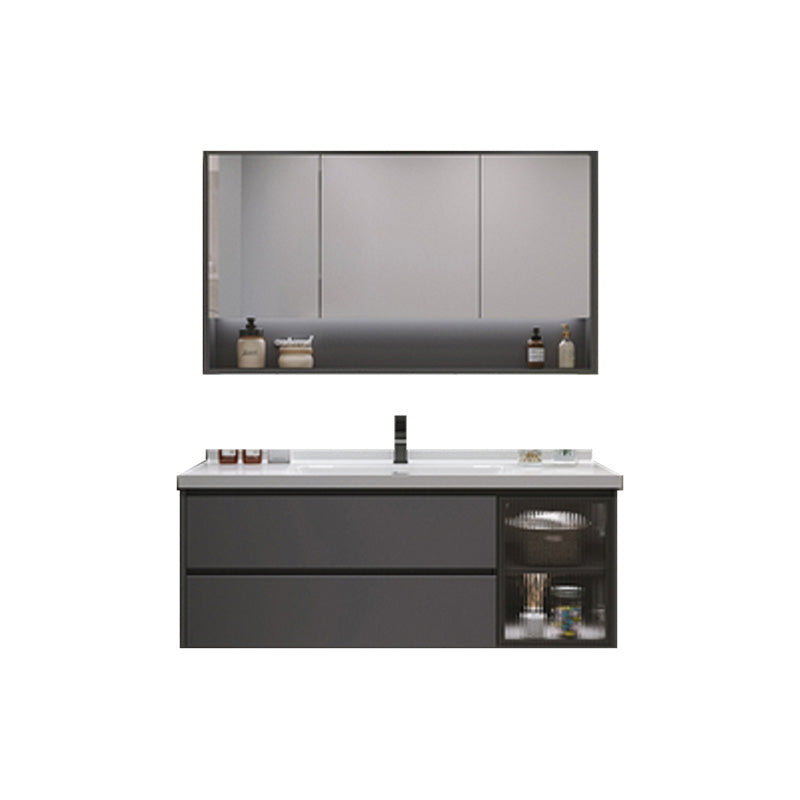 Trendy Bathroom Vanity Wall Mount Open Shelf Single Sink with Soft Close Door Vanity & Faucet & Mirror Cabinet 48"L x 20"W x 20"H Clearhalo 'Bathroom Remodel & Bathroom Fixtures' 'Bathroom Vanities' 'bathroom_vanities' 'Home Improvement' 'home_improvement' 'home_improvement_bathroom_vanities' 8205917