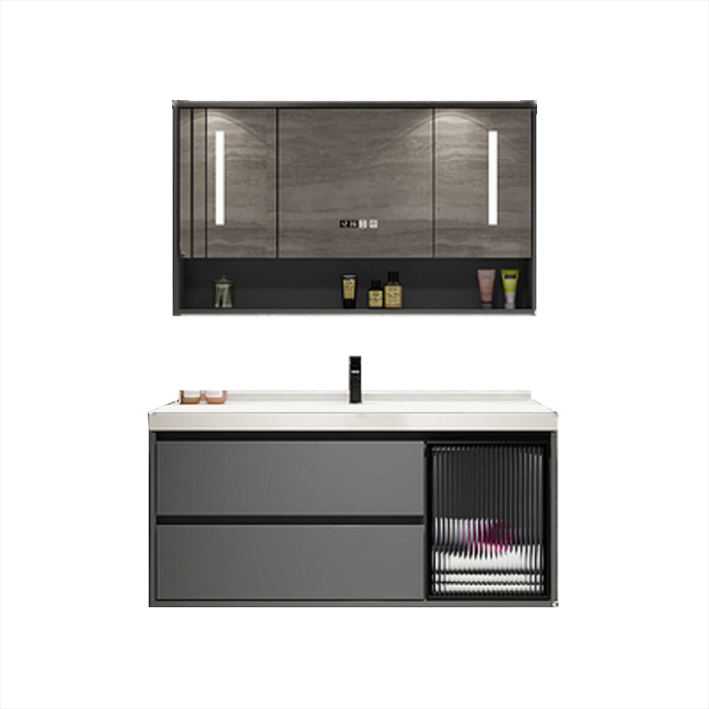 Trendy Bathroom Vanity Wall Mount Open Shelf Single Sink with Soft Close Door Vanity & Faucet & Smart Medicine Cabinet 35"L x 20"W x 20"H Clearhalo 'Bathroom Remodel & Bathroom Fixtures' 'Bathroom Vanities' 'bathroom_vanities' 'Home Improvement' 'home_improvement' 'home_improvement_bathroom_vanities' 8205920