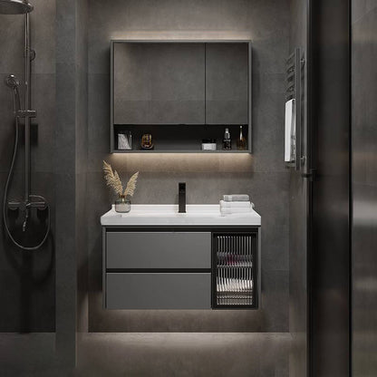 Modern Gray Wood Rectangular Wall Mount Open Console with Sink Set 28"L x 20"W x 20"H Clearhalo 'Bathroom Remodel & Bathroom Fixtures' 'Bathroom Vanities' 'bathroom_vanities' 'Home Improvement' 'home_improvement' 'home_improvement_bathroom_vanities' 8205942