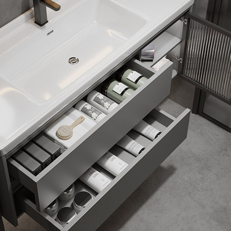 Modern Gray Wood Rectangular Wall Mount Open Console with Sink Set Clearhalo 'Bathroom Remodel & Bathroom Fixtures' 'Bathroom Vanities' 'bathroom_vanities' 'Home Improvement' 'home_improvement' 'home_improvement_bathroom_vanities' 8205948