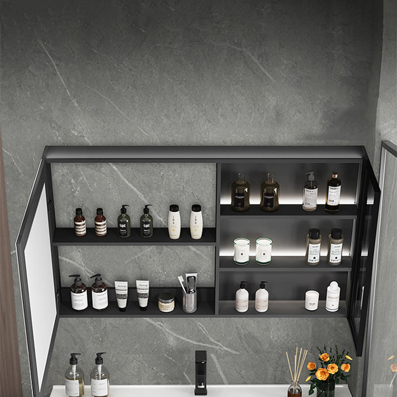 Popular Bathroom Sink Vanity Wall-Mounted 4 Doors Open Shelf Clearhalo 'Bathroom Remodel & Bathroom Fixtures' 'Bathroom Vanities' 'bathroom_vanities' 'Home Improvement' 'home_improvement' 'home_improvement_bathroom_vanities' 8205962