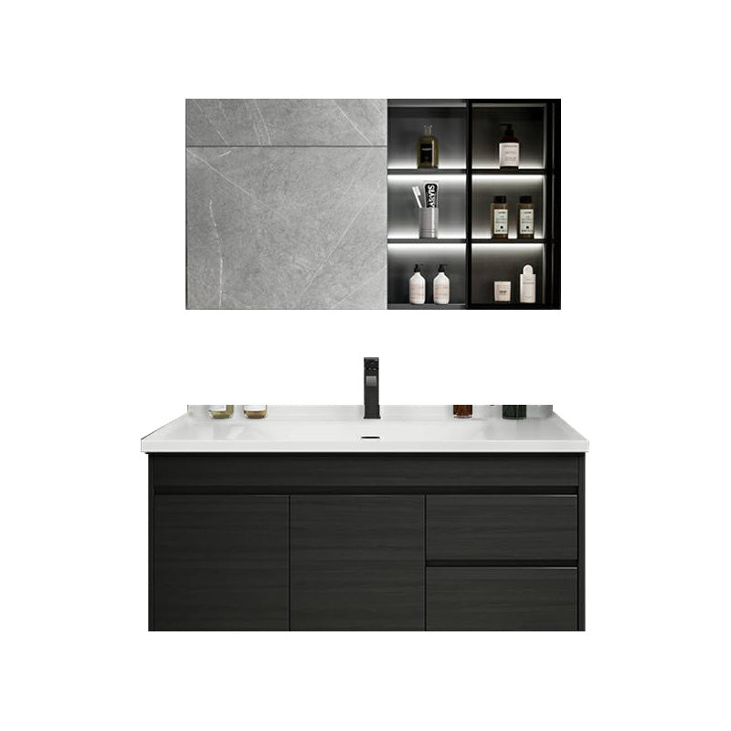 Popular Bathroom Sink Vanity Wall-Mounted 4 Doors Open Shelf Vanity & Faucet & Mirror Cabinet 39"L x 18"W x 16"H Black Clearhalo 'Bathroom Remodel & Bathroom Fixtures' 'Bathroom Vanities' 'bathroom_vanities' 'Home Improvement' 'home_improvement' 'home_improvement_bathroom_vanities' 8205963