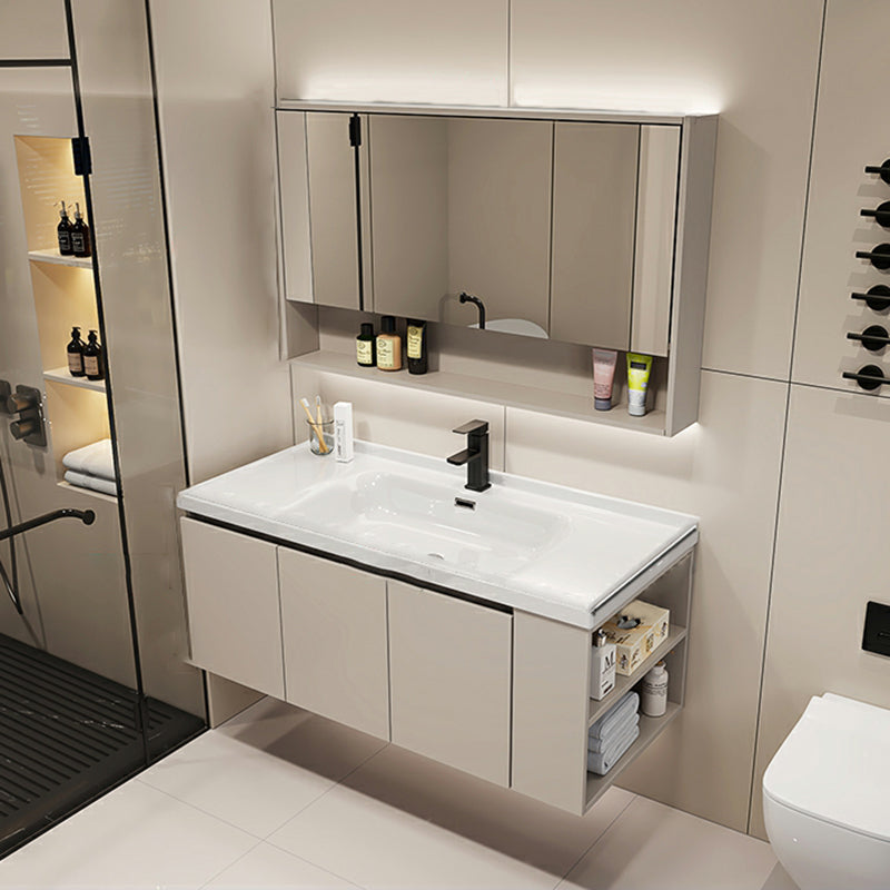 Wall Mount Modern Wood Rectangular Open Console with Sink Set Clearhalo 'Bathroom Remodel & Bathroom Fixtures' 'Bathroom Vanities' 'bathroom_vanities' 'Home Improvement' 'home_improvement' 'home_improvement_bathroom_vanities' 8211816