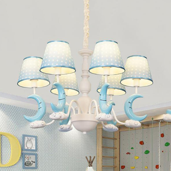 Bedroom Tapered Shade Hanging Lamp with Crescent Metal Cartoon Blue Chandelier Clearhalo 'Ceiling Lights' 'Chandeliers' Lighting' options 82149