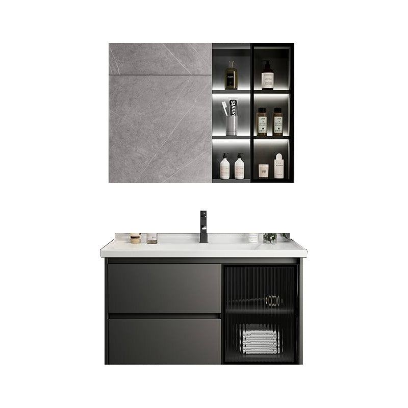 Trendy Bathroom Sink Vanity Wall-Mounted Open Shelf Faucet Included 32"L x 19"W x 16"H Clearhalo 'Bathroom Remodel & Bathroom Fixtures' 'Bathroom Vanities' 'bathroom_vanities' 'Home Improvement' 'home_improvement' 'home_improvement_bathroom_vanities' 8215754