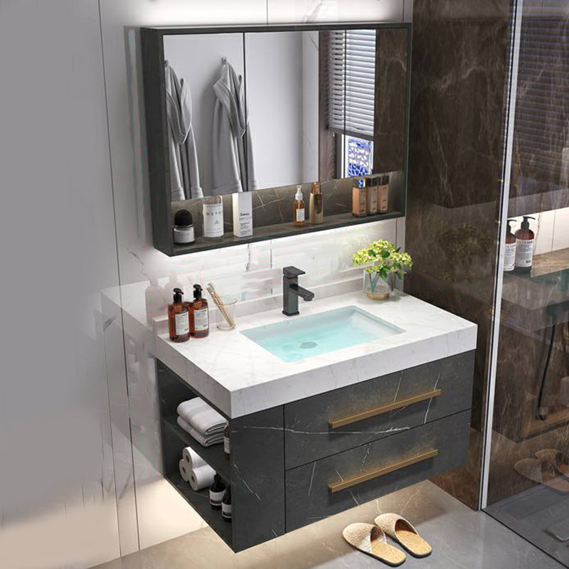 Wall Mount Single-Sink Modern Black Open Console with Sink Set 35"L x 20"W x 21"H 2 Clearhalo 'Bathroom Remodel & Bathroom Fixtures' 'Bathroom Vanities' 'bathroom_vanities' 'Home Improvement' 'home_improvement' 'home_improvement_bathroom_vanities' 8215830