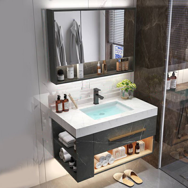 Wall Mount Single-Sink Modern Black Open Console with Sink Set 35"L x 20"W x 21"H 1 Clearhalo 'Bathroom Remodel & Bathroom Fixtures' 'Bathroom Vanities' 'bathroom_vanities' 'Home Improvement' 'home_improvement' 'home_improvement_bathroom_vanities' 8215832