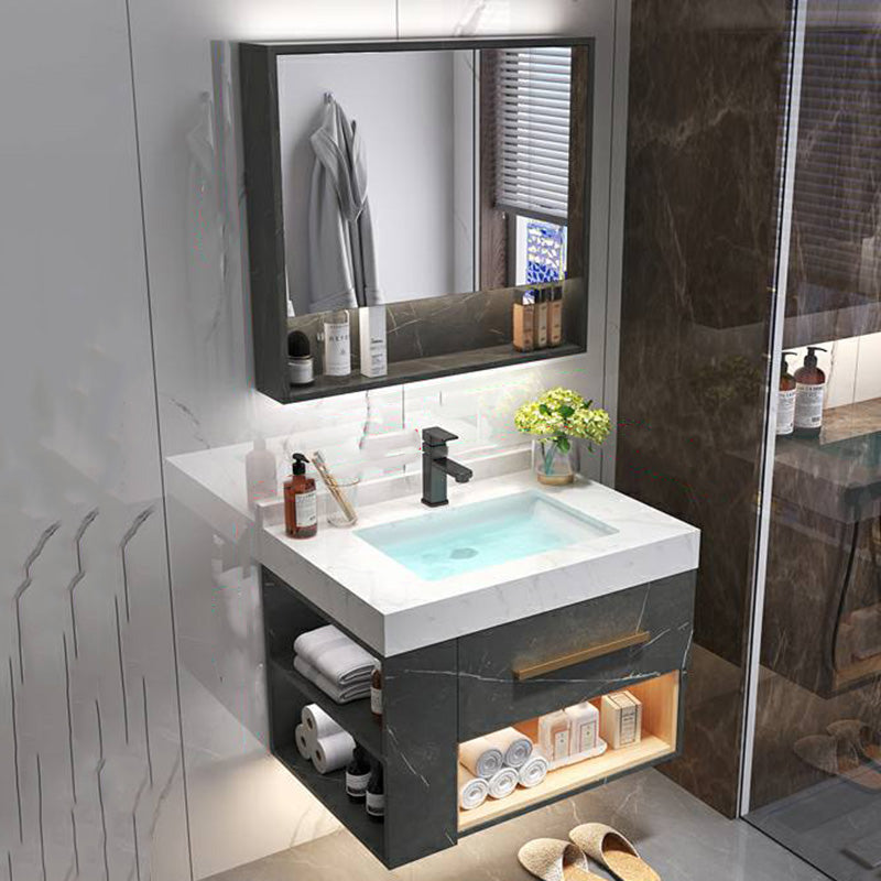 Wall Mount Single-Sink Modern Black Open Console with Sink Set 28"L x 20"W x 21"H 1 Clearhalo 'Bathroom Remodel & Bathroom Fixtures' 'Bathroom Vanities' 'bathroom_vanities' 'Home Improvement' 'home_improvement' 'home_improvement_bathroom_vanities' 8215836