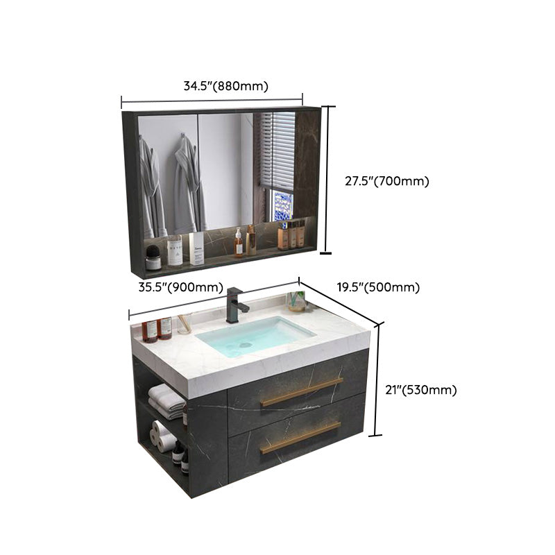 Wall Mount Single-Sink Modern Black Open Console with Sink Set Clearhalo 'Bathroom Remodel & Bathroom Fixtures' 'Bathroom Vanities' 'bathroom_vanities' 'Home Improvement' 'home_improvement' 'home_improvement_bathroom_vanities' 8215856