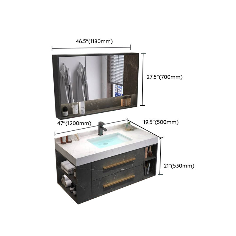 Wall Mount Single-Sink Modern Black Open Console with Sink Set Clearhalo 'Bathroom Remodel & Bathroom Fixtures' 'Bathroom Vanities' 'bathroom_vanities' 'Home Improvement' 'home_improvement' 'home_improvement_bathroom_vanities' 8215860