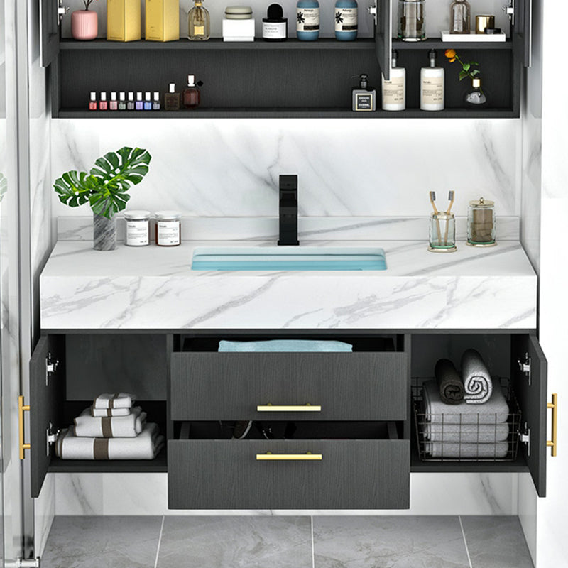 Fashionable Bathroom Vanity Set Wall-Mounted Open Shelf Faucet Included Clearhalo 'Bathroom Remodel & Bathroom Fixtures' 'Bathroom Vanities' 'bathroom_vanities' 'Home Improvement' 'home_improvement' 'home_improvement_bathroom_vanities' 8215863