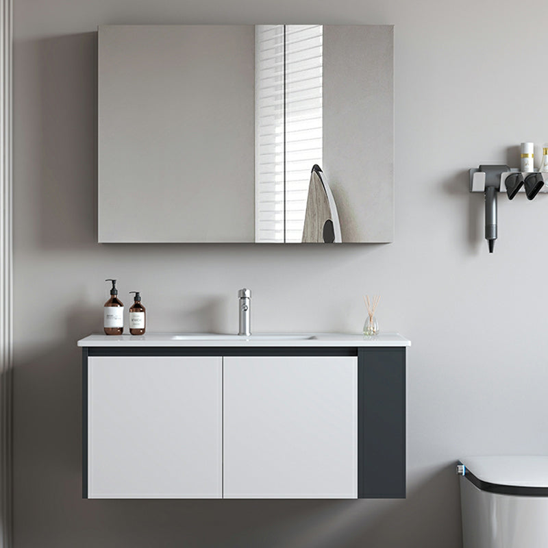 Trendy Bathroom Vanity Set 2 Doors Wall Mount Open Shelf Faucet Included 39"L x 18"W x 18"H Clearhalo 'Bathroom Remodel & Bathroom Fixtures' 'Bathroom Vanities' 'bathroom_vanities' 'Home Improvement' 'home_improvement' 'home_improvement_bathroom_vanities' 8215879