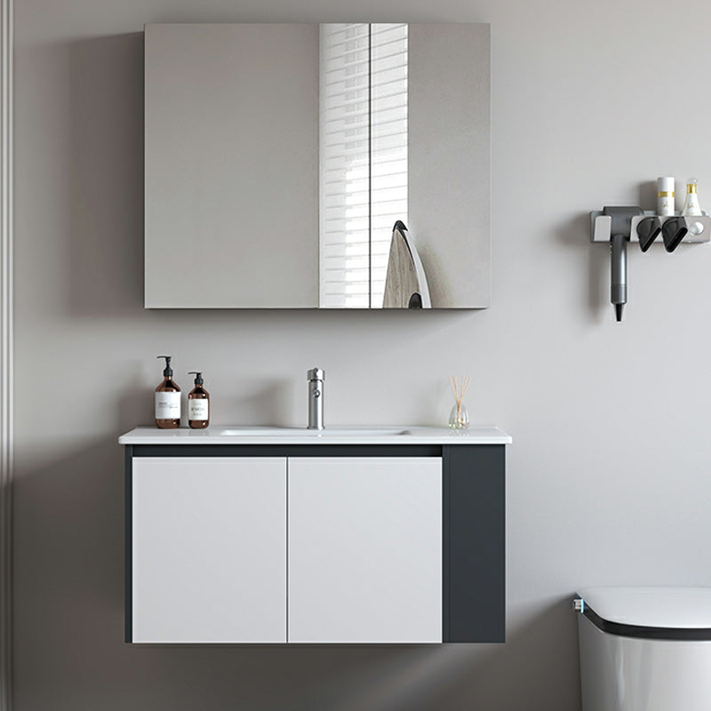 Trendy Bathroom Vanity Set 2 Doors Wall Mount Open Shelf Faucet Included 35"L x 18"W x 18"H Clearhalo 'Bathroom Remodel & Bathroom Fixtures' 'Bathroom Vanities' 'bathroom_vanities' 'Home Improvement' 'home_improvement' 'home_improvement_bathroom_vanities' 8215880