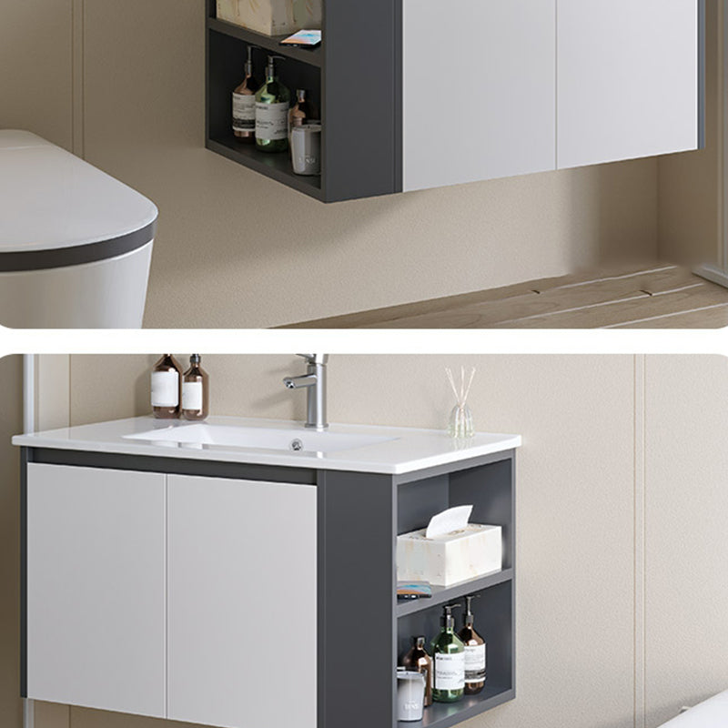 Trendy Bathroom Vanity Set 2 Doors Wall Mount Open Shelf Faucet Included Clearhalo 'Bathroom Remodel & Bathroom Fixtures' 'Bathroom Vanities' 'bathroom_vanities' 'Home Improvement' 'home_improvement' 'home_improvement_bathroom_vanities' 8215884