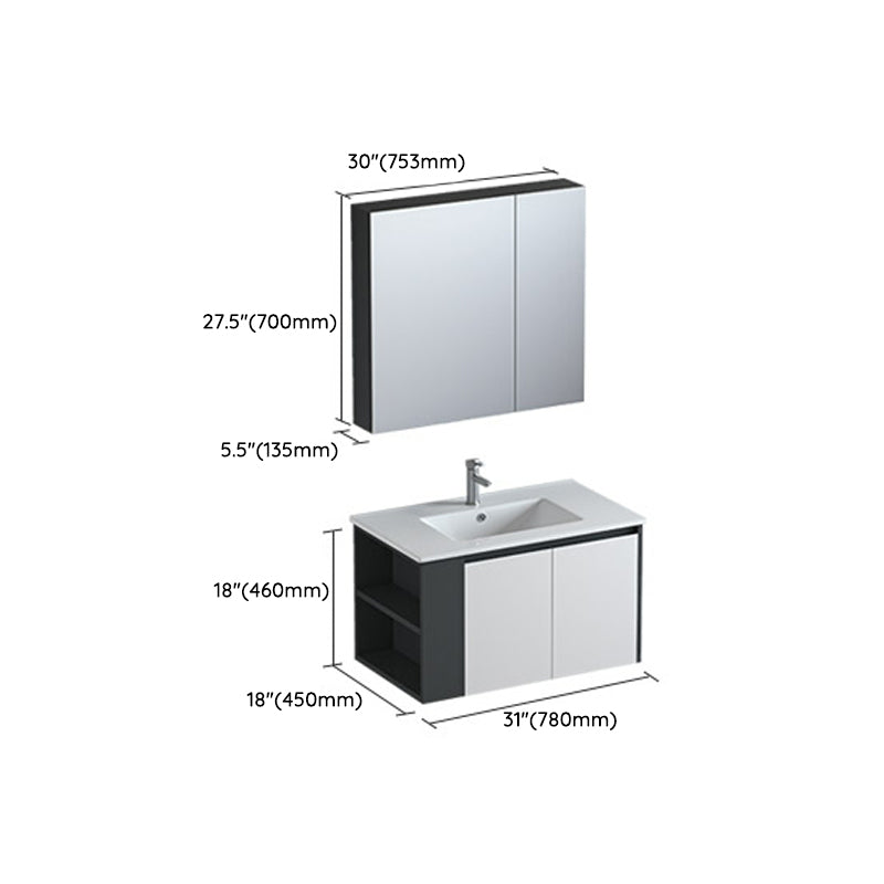 Trendy Bathroom Vanity Set 2 Doors Wall Mount Open Shelf Faucet Included Clearhalo 'Bathroom Remodel & Bathroom Fixtures' 'Bathroom Vanities' 'bathroom_vanities' 'Home Improvement' 'home_improvement' 'home_improvement_bathroom_vanities' 8215894