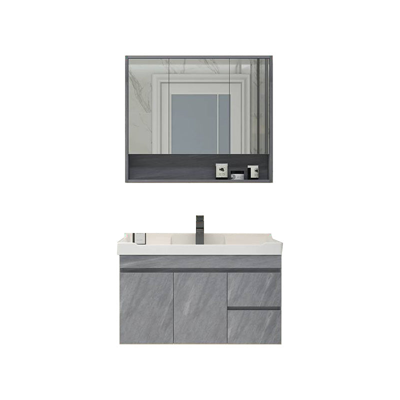 Modern Bathroom Sink Vanity Open Shelf Wall-Mounted Ceramic Top 32"L x 19"W x 20"H Gray Clearhalo 'Bathroom Remodel & Bathroom Fixtures' 'Bathroom Vanities' 'bathroom_vanities' 'Home Improvement' 'home_improvement' 'home_improvement_bathroom_vanities' 8215906
