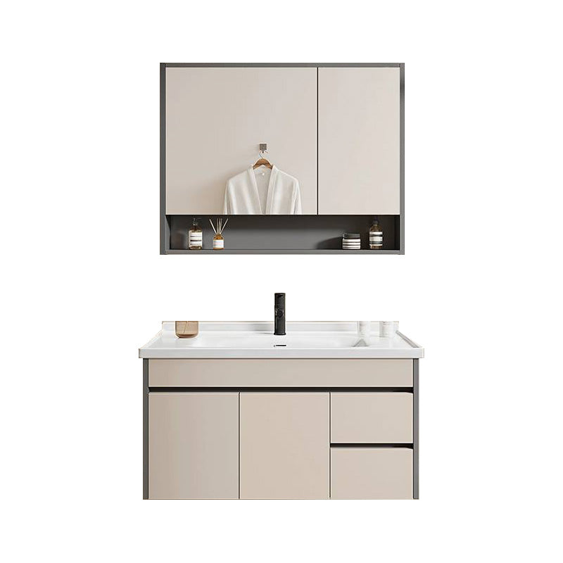 Contemporary Bathroom Sink Vanity Wall Mount Open Shelf with Soft Close Door Bathroom Vanity & Pull Out Faucet & Mirror Cabinet 32"L x 19"W x 16"H Clearhalo 'Bathroom Remodel & Bathroom Fixtures' 'Bathroom Vanities' 'bathroom_vanities' 'Home Improvement' 'home_improvement' 'home_improvement_bathroom_vanities' 8215927