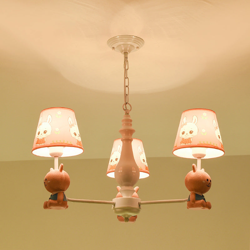 Girls Bedroom Bunny Hanging Lights Metal Animal Pink Pendant Light with Fabric Shade Clearhalo 'Ceiling Lights' 'Chandeliers' Lighting' options 82248