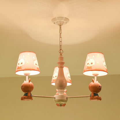 Girls Bedroom Bunny Hanging Lights Metal Animal Pink Pendant Light with Fabric Shade 3 Pink Clearhalo 'Ceiling Lights' 'Chandeliers' Lighting' options 82248_b9114ecc-adaf-44cc-b371-4b95795ec623