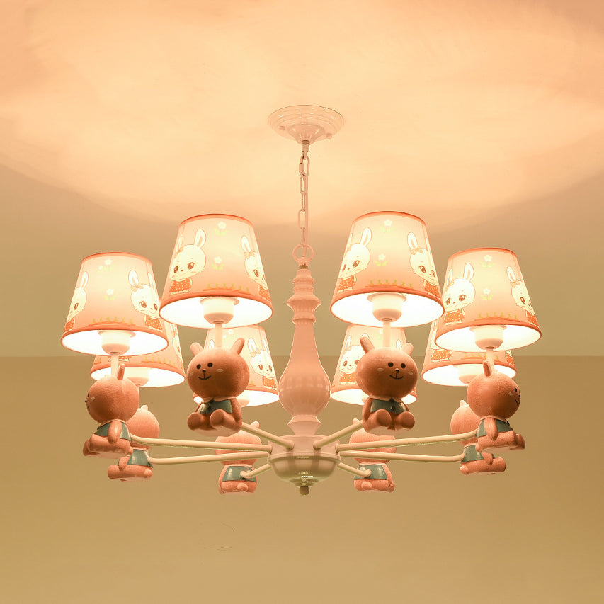 Girls Bedroom Bunny Hanging Lights Metal Animal Pink Pendant Light with Fabric Shade Clearhalo 'Ceiling Lights' 'Chandeliers' Lighting' options 82254