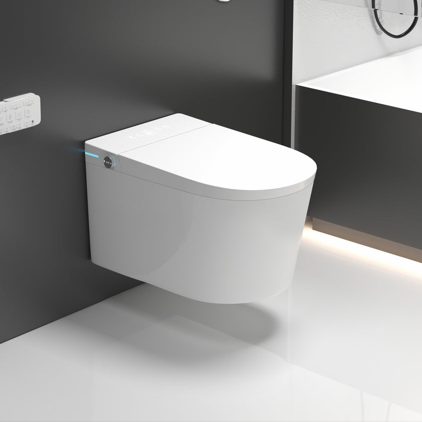 White Ceramic Elongated Stain Resistant Wall Mounted Bidet with Temperature Control Clearhalo 'Bathroom Remodel & Bathroom Fixtures' 'Bidets' 'Home Improvement' 'home_improvement' 'home_improvement_bidets' 'Toilets & Bidets' 8233627