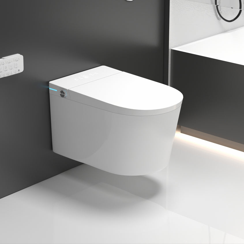 White Ceramic Elongated Stain Resistant Wall Mounted Bidet with Temperature Control Clearhalo 'Bathroom Remodel & Bathroom Fixtures' 'Bidets' 'Home Improvement' 'home_improvement' 'home_improvement_bidets' 'Toilets & Bidets' 8233627