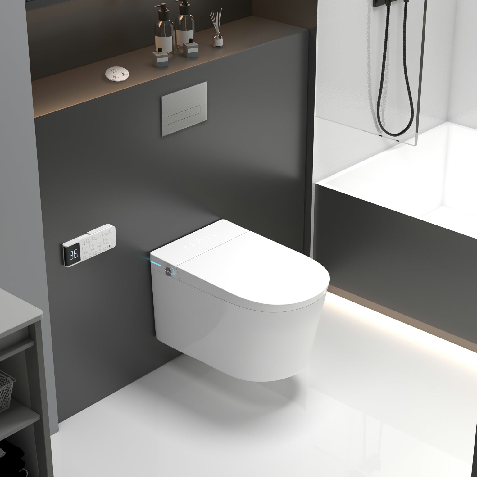 White Ceramic Elongated Stain Resistant Wall Mounted Bidet with Temperature Control Automatic Lid Clearhalo 'Bathroom Remodel & Bathroom Fixtures' 'Bidets' 'Home Improvement' 'home_improvement' 'home_improvement_bidets' 'Toilets & Bidets' 8233628