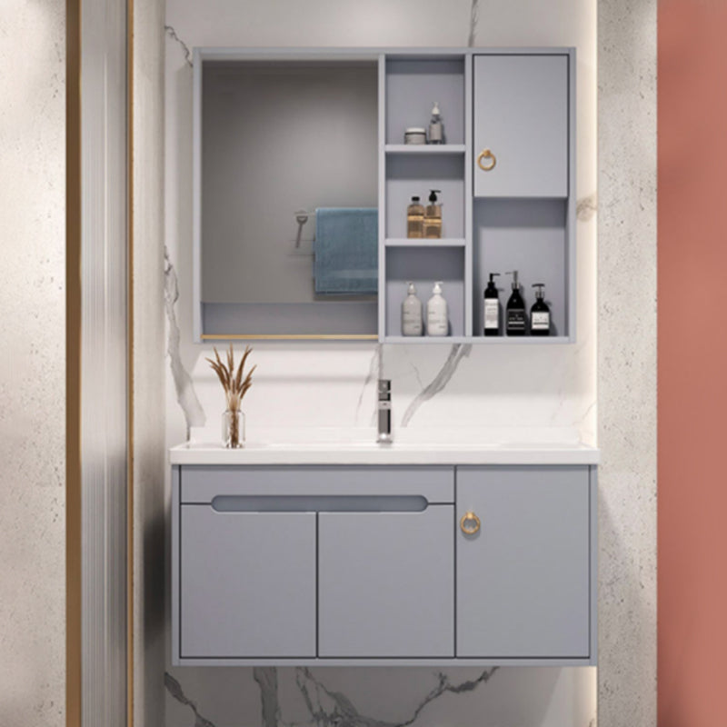 Modern Bathroom Vanity Set Wall Mount Ceramic Top Sink Included Gray Clearhalo 'Bathroom Remodel & Bathroom Fixtures' 'Bathroom Vanities' 'bathroom_vanities' 'Home Improvement' 'home_improvement' 'home_improvement_bathroom_vanities' 8233968