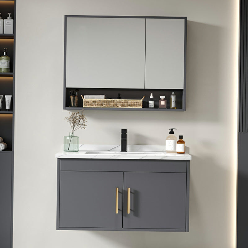 Contemporary Bathroom Vanity Set Wall-Mounted with Soft Close Door Gray Clearhalo 'Bathroom Remodel & Bathroom Fixtures' 'Bathroom Vanities' 'bathroom_vanities' 'Home Improvement' 'home_improvement' 'home_improvement_bathroom_vanities' 8233991