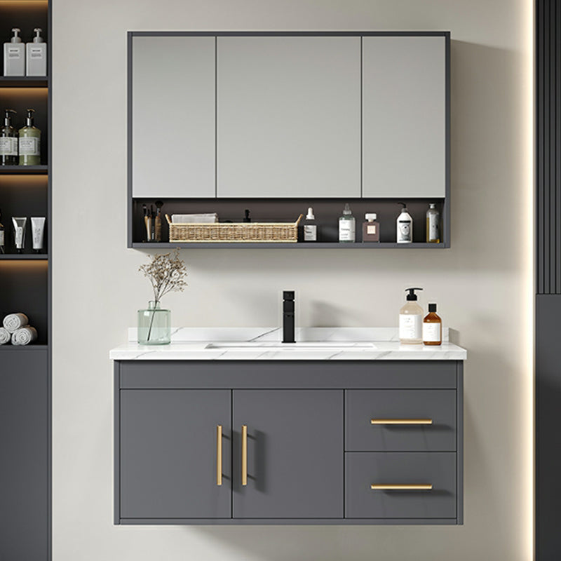 Contemporary Bathroom Vanity Set Wall-Mounted with Soft Close Door Gray Clearhalo 'Bathroom Remodel & Bathroom Fixtures' 'Bathroom Vanities' 'bathroom_vanities' 'Home Improvement' 'home_improvement' 'home_improvement_bathroom_vanities' 8234003