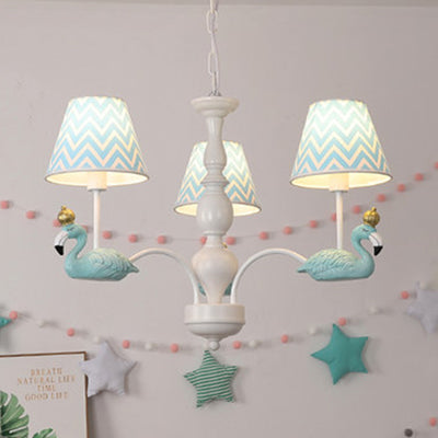 Bedroom Trapezoid Shade Hanging Ceiling Lamp with Swan Fabric Nordic Hanging Chandelier 3 Blue Clearhalo 'Ceiling Lights' 'Chandeliers' Lighting' options 82351_3fd3500a-b996-47c0-969a-9dc0f1587a69