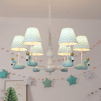 Bedroom Trapezoid Shade Hanging Ceiling Lamp with Swan Fabric Nordic Hanging Chandelier 6 Blue Clearhalo 'Ceiling Lights' 'Chandeliers' Lighting' options 82359_a8065c75-8d40-4c3d-b3bf-dfe3b15e4f9f