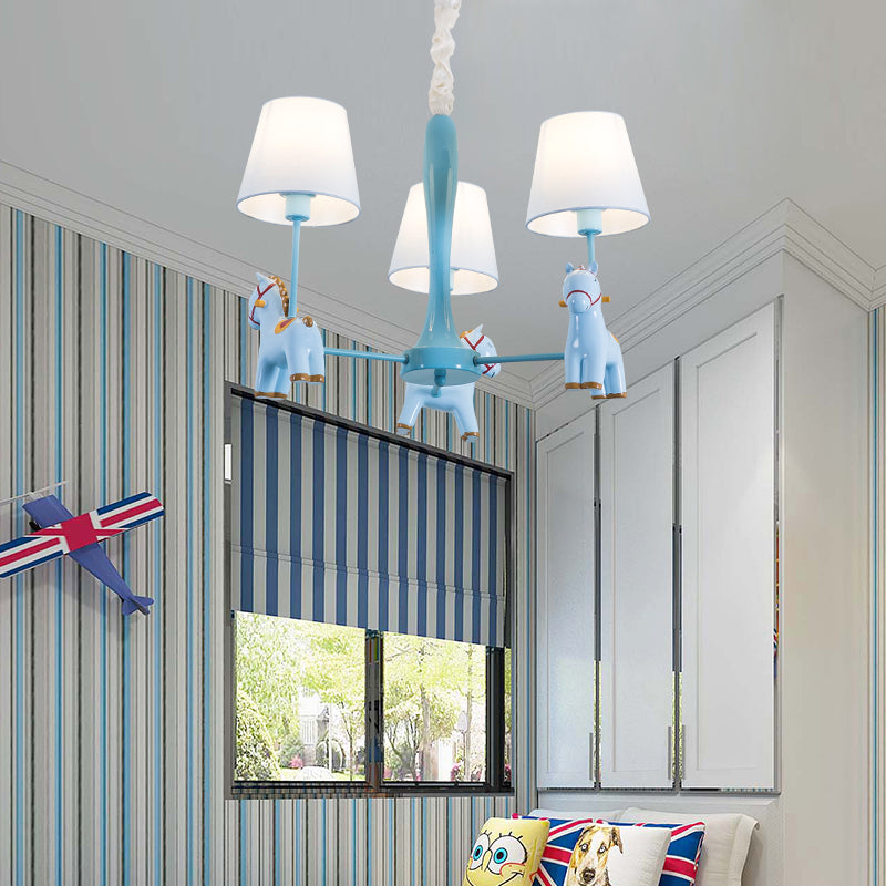 Nordic Tapered Shade Hanging Ceiling Lamp with Horse Fabric Chandelier for Living Room Clearhalo 'Ceiling Lights' 'Chandeliers' Lighting' options 82459